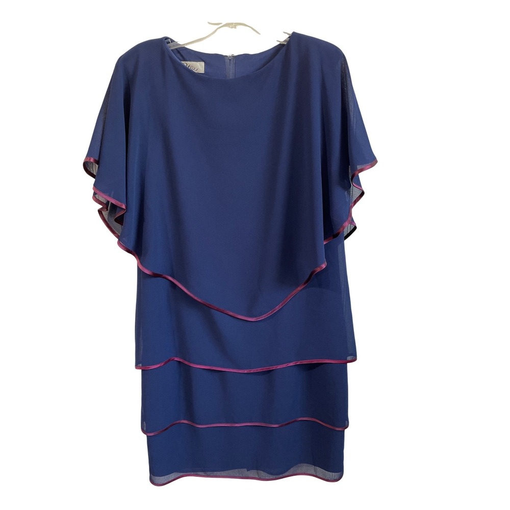 Patra Womens 14 Blue Tiered Capelet Poncho Dress Satin Trim Formal Wedding